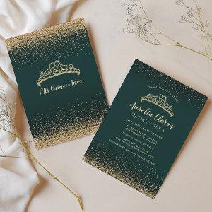 Chic Glam Green Gold Glitter Tiara Quinceanera