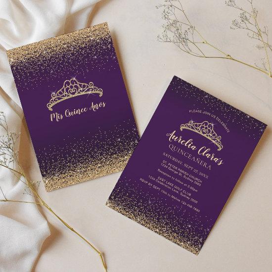 Chic Glam Purple Gold Glitter Tiara Quinceanera