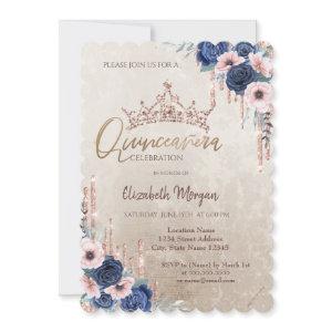 Chic Glitter Crown Drop,Blue Roses Quinceañera