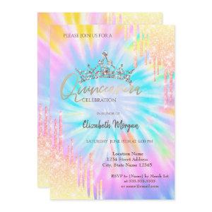 Chic Glitter Crown Drop Tie Dye Quinceañera