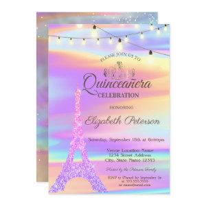 Chic Glitter Eiffel Tower Holographic Quinceañera