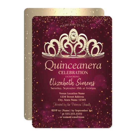 Chic Gold Confetti Tiara Burgundy Quinceañera