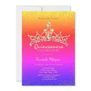 Chic Gold Diamonds Crown Colorful Quinceañera