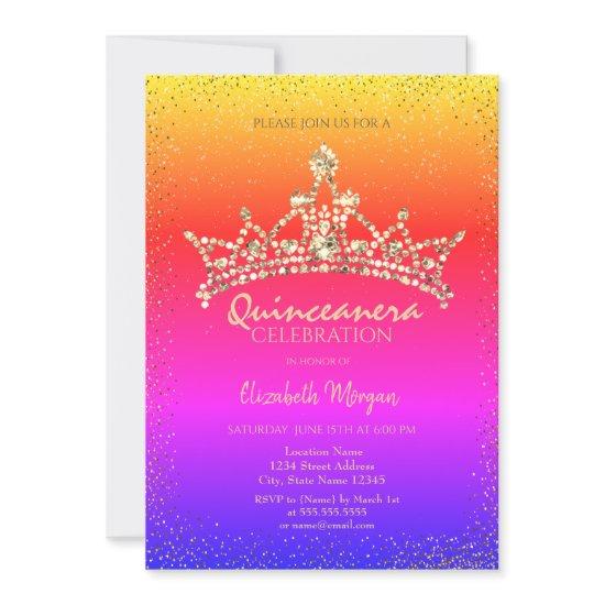 Chic Gold Diamonds Crown Colorful Quinceañera