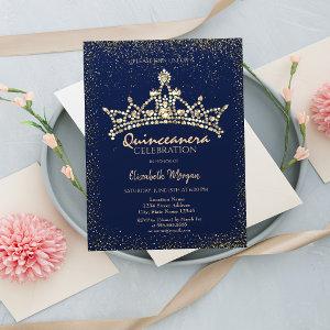 Chic Gold Diamonds Crown Navy Blue Quinceañera