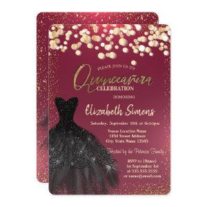 Chic Gold Dots,Black Dress Burgundy Quinceañera