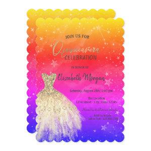 Chic Gold Dress Stars Galaxy Colorful Quinceañera