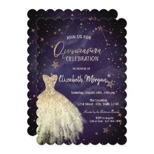 Chic Gold Dress Stars Galaxy Quinceañera