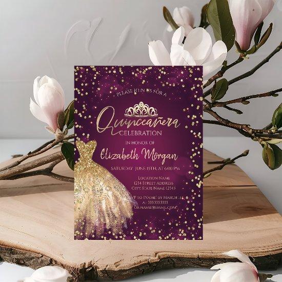 Chic Gold Dress Tiara, Burgundy Quinceañera