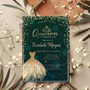 Chic Gold Dress Tiara,Diamonds Green Quinceañera