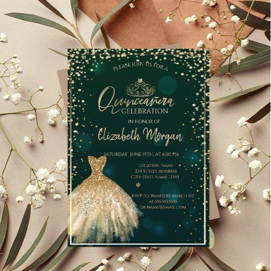 Chic Gold Dress Tiara,Diamonds Green Quinceañera
