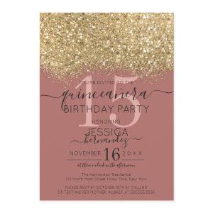 Chic Gold Dusty Rose Glitter Confetti Quinceañera