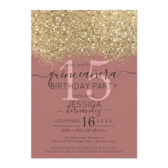 Chic Gold Dusty Rose Glitter Confetti Quinceañera