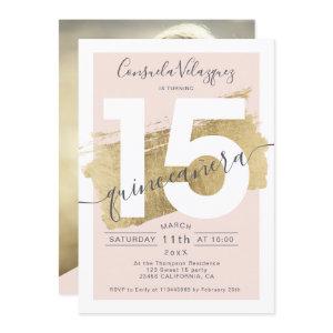 Chic gold foil brushstroke blush quinceanera photo