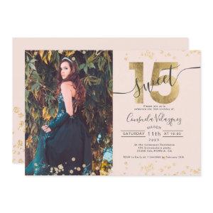 Chic gold foil confetti photo blush Quinceanera
