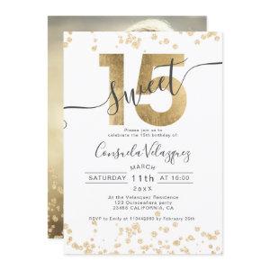 Chic gold foil confetti white Quinceanera photo