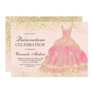 Chic gold glitter blush pink dress Quinceañera