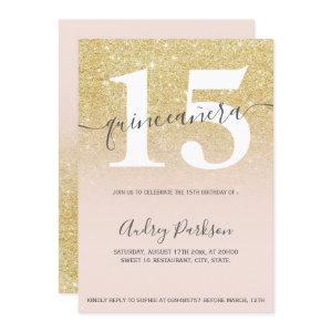 Chic gold glitter blush pink girly quinceanera