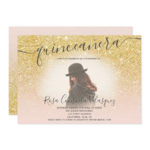 Chic gold glitter blush pink quinceanera photo