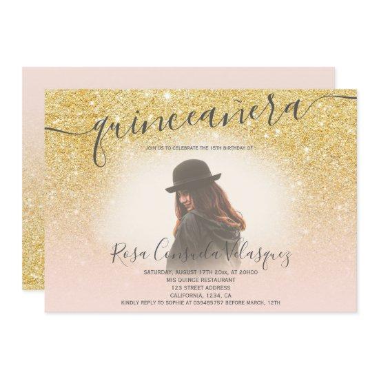 Chic gold glitter blush pink quinceanera photo