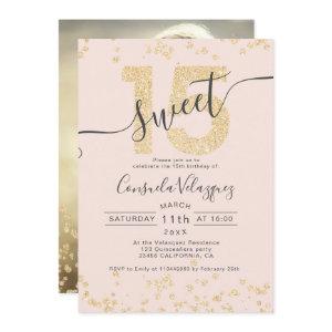 Chic gold glitter confetti blush Quinceanera photo