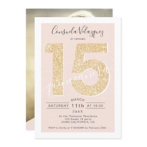 Chic gold glitter script blush quinceanera photo