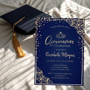 Chic Gold Tiara,Diamonds Blue Quinceañera