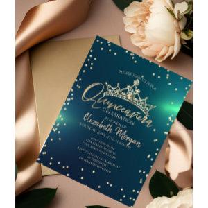 Chic Gold Tiara,Diamonds Green Quinceañera