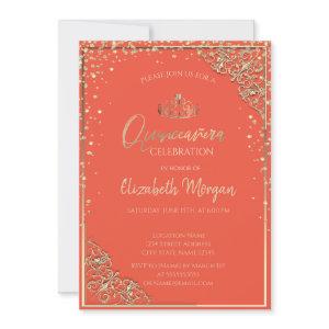 Chic Gold Tiara,Diamonds Orange Quinceañera