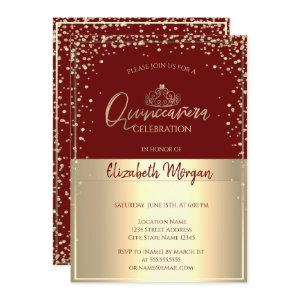 Chic Gold Tiara,Diamonds Red Quinceañera