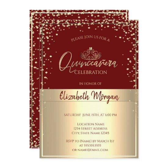 Chic Gold Tiara,Diamonds Red Quinceañera