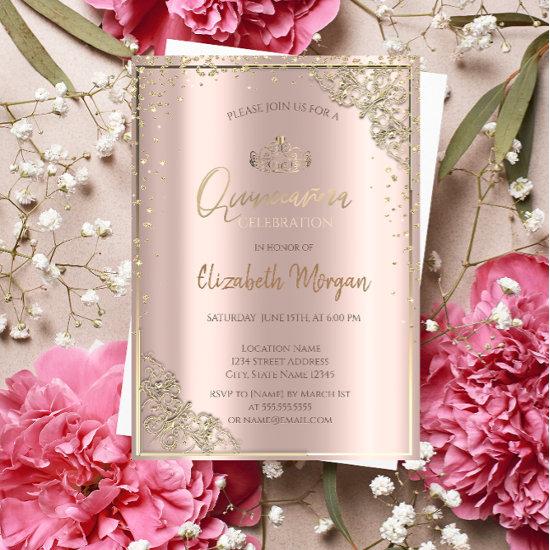 Chic Gold Tiara,Diamonds Rose Gold Quinceañera