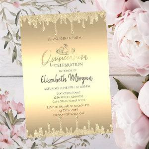 Chic Gold Tiara,Glitter Drips Gold Quinceañera