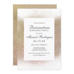 Chic Gold White Glitter Dust Border Quinceañera
