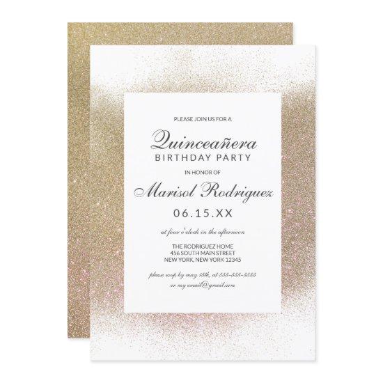 Chic Gold White Glitter Dust Border Quinceañera