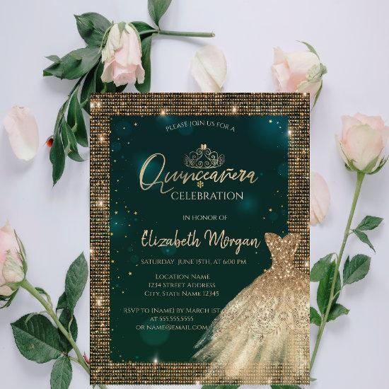 Chic Green Gold Dress Tiara,Diamonds Quinceañera