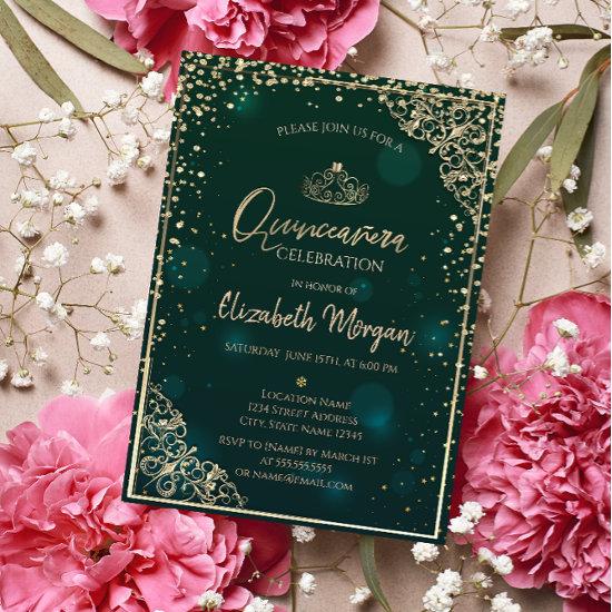 Chic Green Gold Tiara,Diamonds Quinceañera