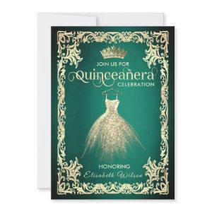 Chic green luxury gold dress tiara Quinceañera   I