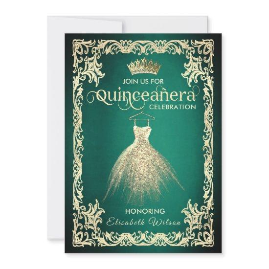 Chic green luxury gold dress tiara Quinceañera   I