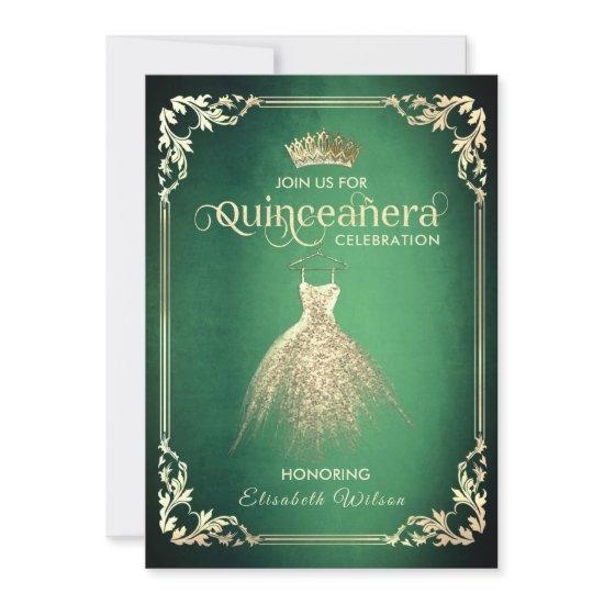 Chic green luxury gold dress tiara Quinceañera   I