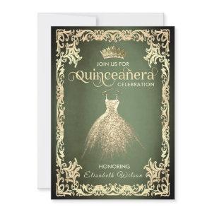 Chic green luxury gold dress tiara Quinceañera