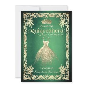 Chic green luxury gold dress tiara Quinceañera