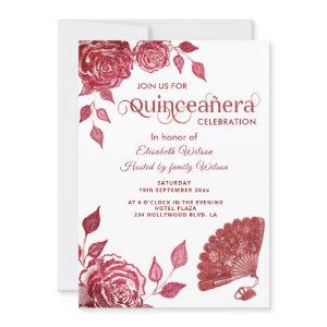 Chic hand fan romantic red roses  Quinceañera