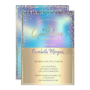 Chic Holographic Gold Tiara,Diamonds Quinceañera