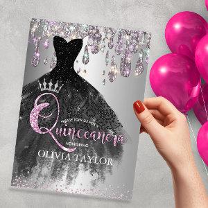 Chic iridescent silver glitter drips Quinceanera