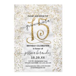 Chic Marble Gold Confetti Border Quinceañera
