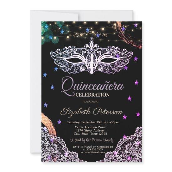 Chic Masque,String Lights,Lace,Stars Quinceañera