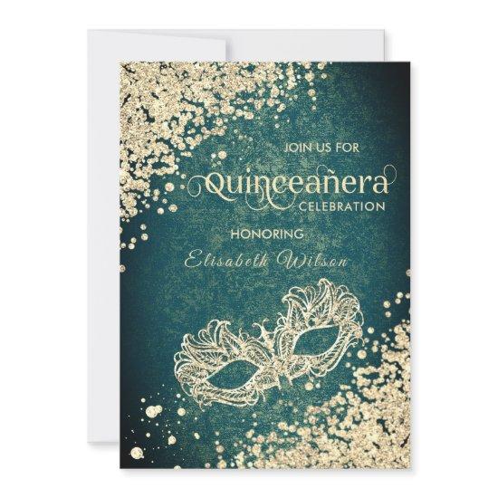 Chic  Masquerade diamond luxury Quinceañera green