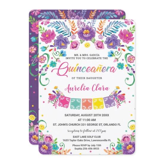 Chic Mexican Floral Flowers Quinceañera 15 Anos