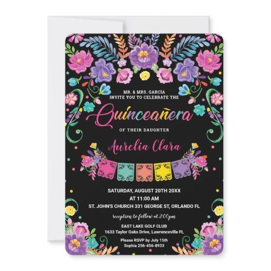 Chic Mexican Floral Quinceañera 15 Anos Birthday